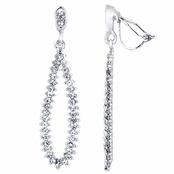 Pilar's Fancy Silvertone Rhinestone Pear Drop Clip On Earrings