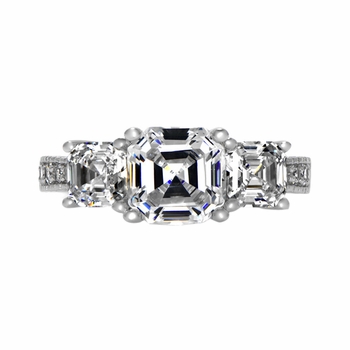 Silvertone Asscher Cut CZ Engagement Ring