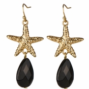 Rachel's StarFish Black Pear Drop Dangle Earrings