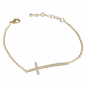 Petite Goldtone Pave Sideways Cross Bracelet