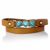 Rosa's Blue Stone Brown Leather Wrap Bracelet