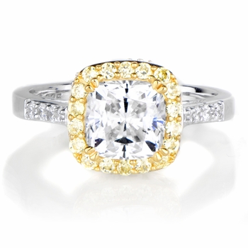 Sabrina's Canary Halo Cushion Cut CZ Engagement Ring