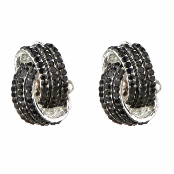 Sally's Fancy Black Rhinestone Love Knot Clip On Earrings
