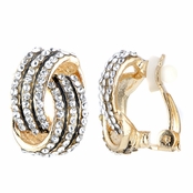 Sally's Fancy Goldtone Rhinestone Love Knot Clip On Earrings