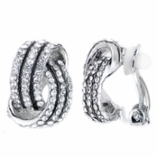 Sally's Fancy Silvertone Rhinestone Love Knot Clip On Earrings
