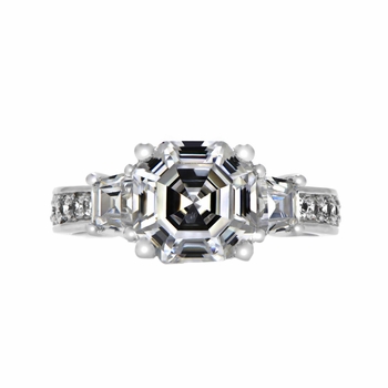 Saraya's 3 Stone Asscher Cut CZ Engagement Ring