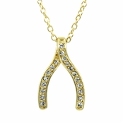 Gold Tone CZ Wishbone Necklace