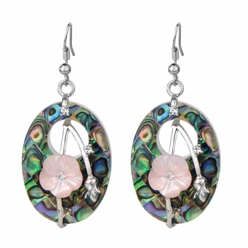Shannel's Abalone Shell Pink Flower Dangle Earring