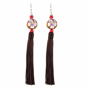 Sharon's Painted Wooden Bead and Brown Tassel Earrings