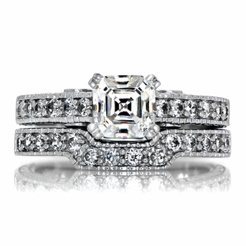 Shayla's Asscher Cut CZ Wedding Ring Set with Pink Heart