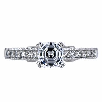 Shayla's  Silvertone Asscher Cut Pink Heart CZ Engagement Ring