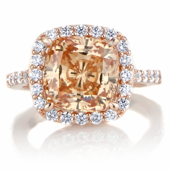 Sheera's 3.87ct Rose Goldtone and Peach CZ Cushion Cut Halo Engagement Ring