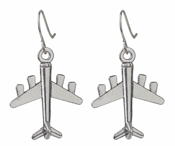 Silver Airplane Dangle Earrings 