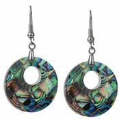 Silver tone Abalone Round Shape Dangle Earrings