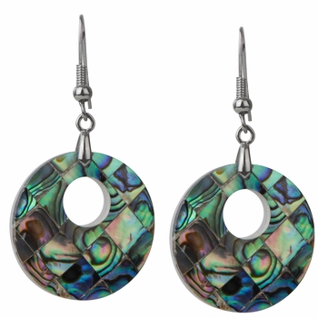 Silver tone Abalone Round Shape Dangle Earrings