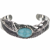 Silver tone Boho Turquoise Feather Cuff Bracelet