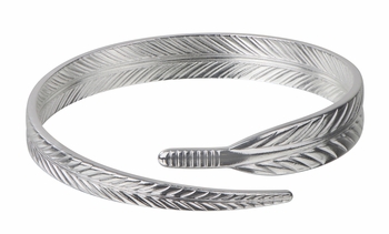 Silver Tone Feather Bangle Bracelet