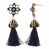 Skylar's Antique Blue Rope Tassel Dangle Earrings