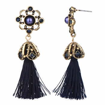 Skylar's Antique Blue Rope Tassel Dangle Earrings