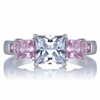 Staci's Promise Ring - Pink & Clear Princess Cut CZ