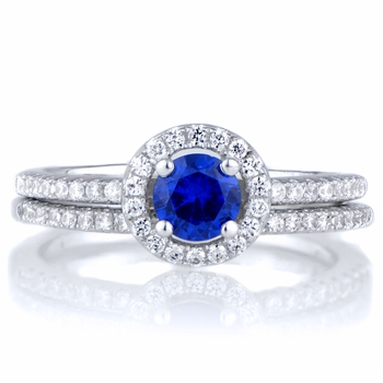 Anjala's .25 ct Round Cut Blue CZ Wedding Ring Set
