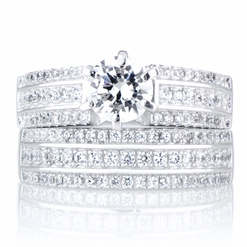 Sylvia's Triple Row Cubic Zirconia Wedding Ring Set
