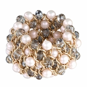 Camarin's Faux Pink Pearl and Beaded Cluster Stretch Bracelet