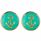 Taya's Round Turquoise Resin and Goldtone Anchor Stud Earrings