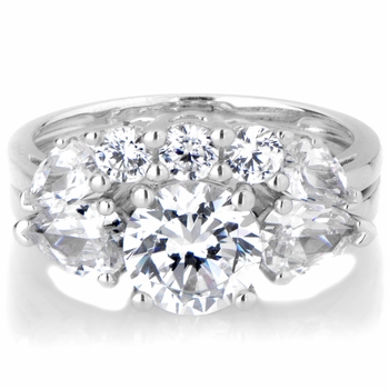 Tilda's Silvertone 3 Stone CZ Wedding Ring Set