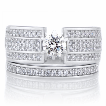 Milan's .5 ct Round Cut CZ Triple Row Wedding Ring Set