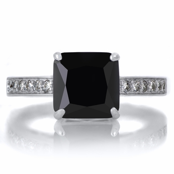 Trista's 4ct Silvertone Princess Cut Black CZ Engagement Ring