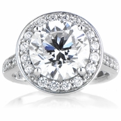 Sterling Silver Cubic Zirconia Round Cut Halo Engagement Ring