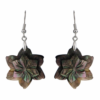 Valena's Abalone Shell Grey Flower Dangle Earring