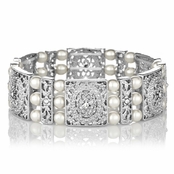 Valencia's Imitation Pearl and CZ Bridal Stretch Bracelet