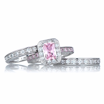 Pink Cubic Zirconia Wedding Ring Set