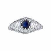 Vintage Style Wedding Ring - Blue CZ