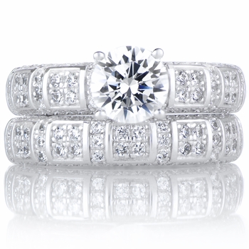 Violeta's Art Deco Style Round Cut CZ Wedding Ring Set